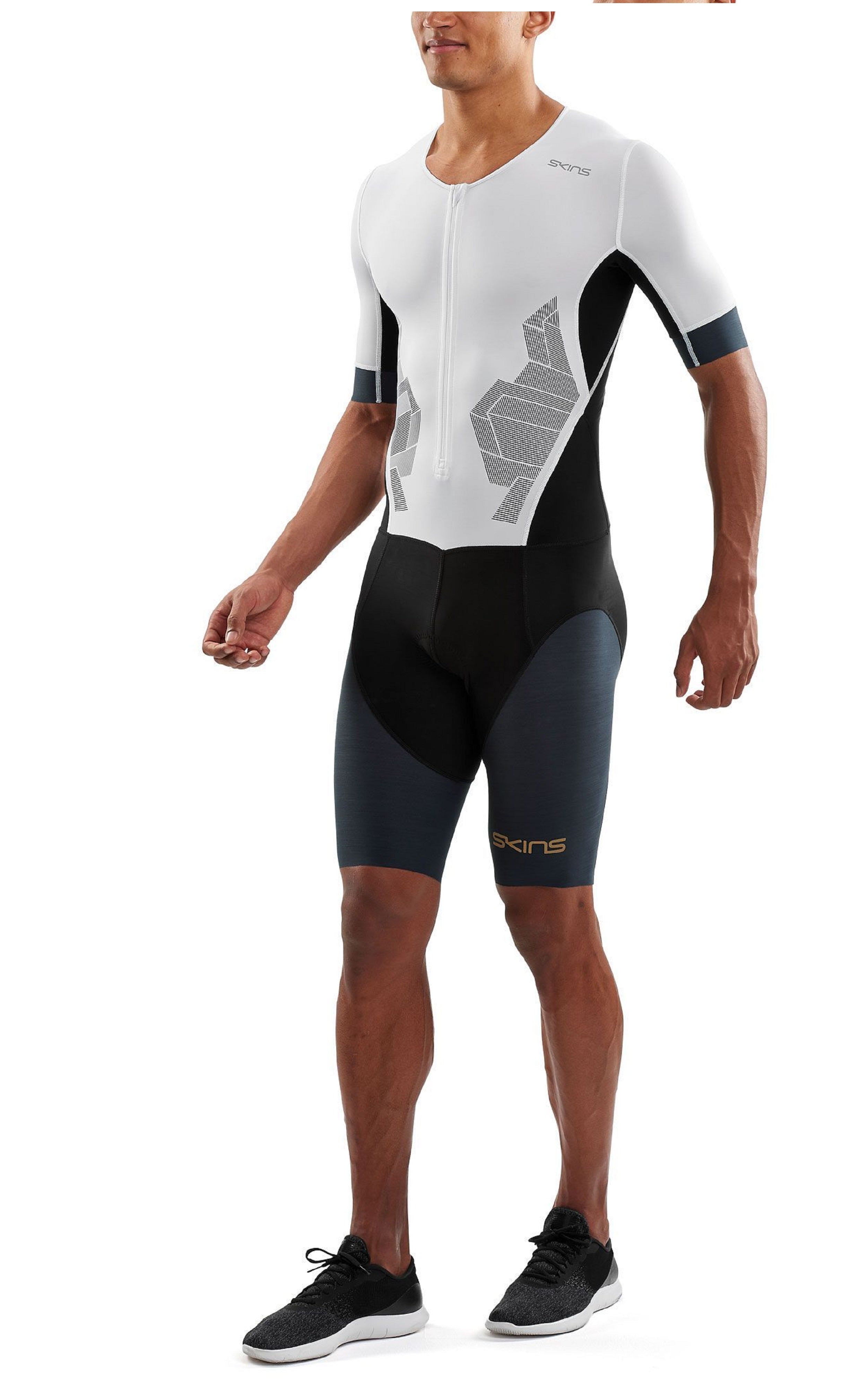 SKINS DNAMIC TRIATHLON MENS SKINSUIT WITH FRONT ZIP S/S - WHITE