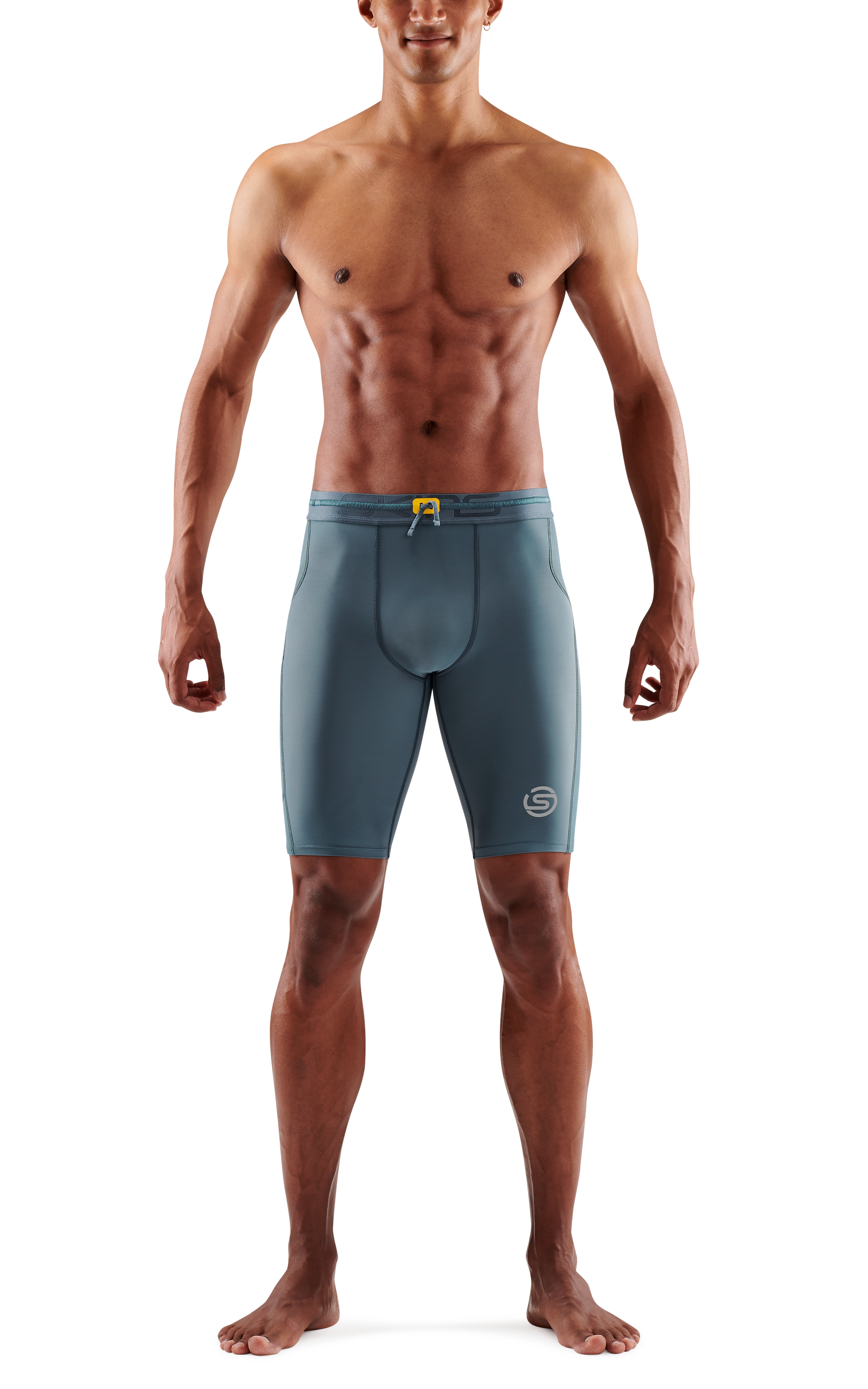 SKINS MEN'S COMPRESSION HALF TIGHTS 3-SERIES - BLUE GREY