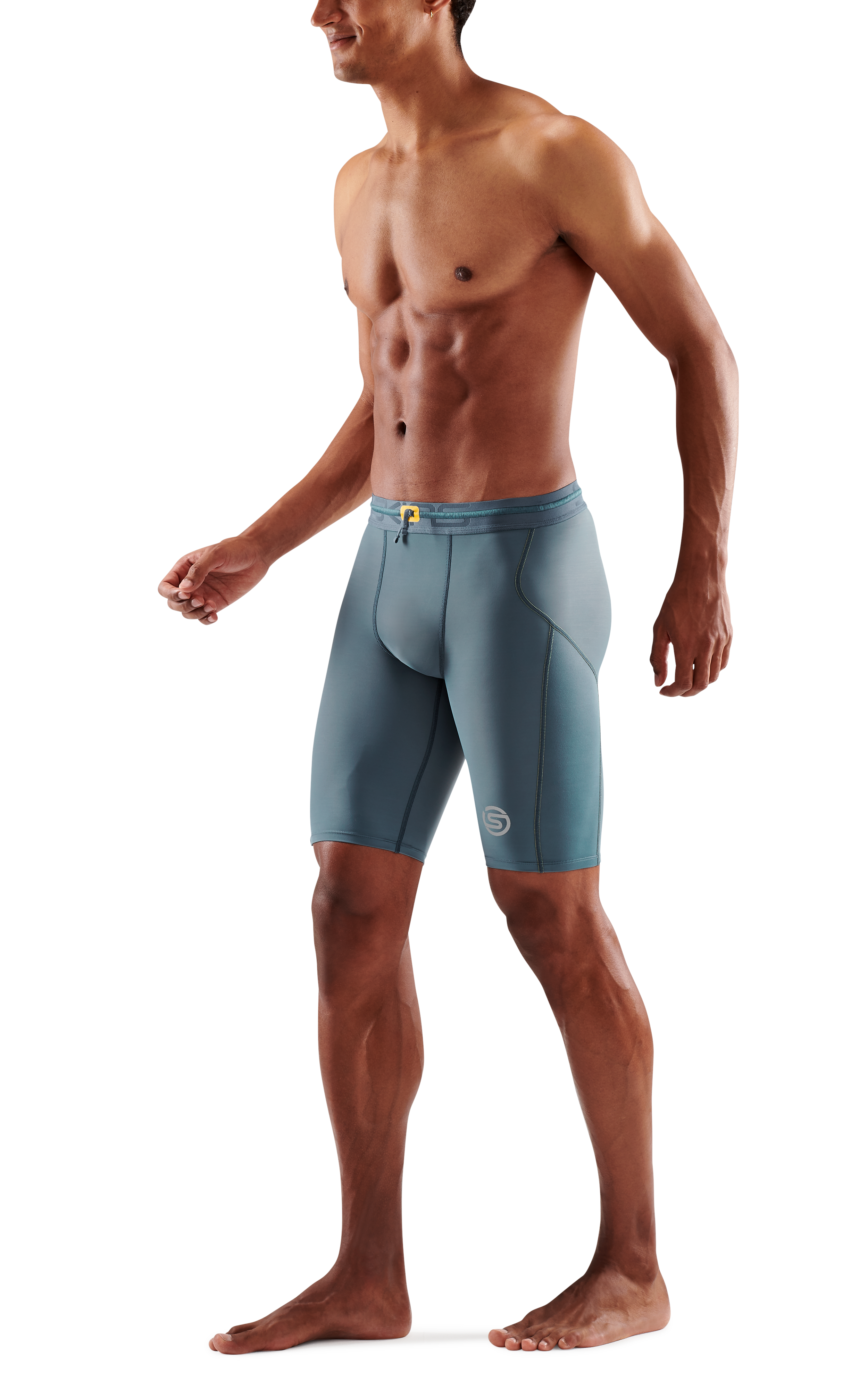 SKINS MEN'S COMPRESSION HALF TIGHTS 3-SERIES - BLUE GREY