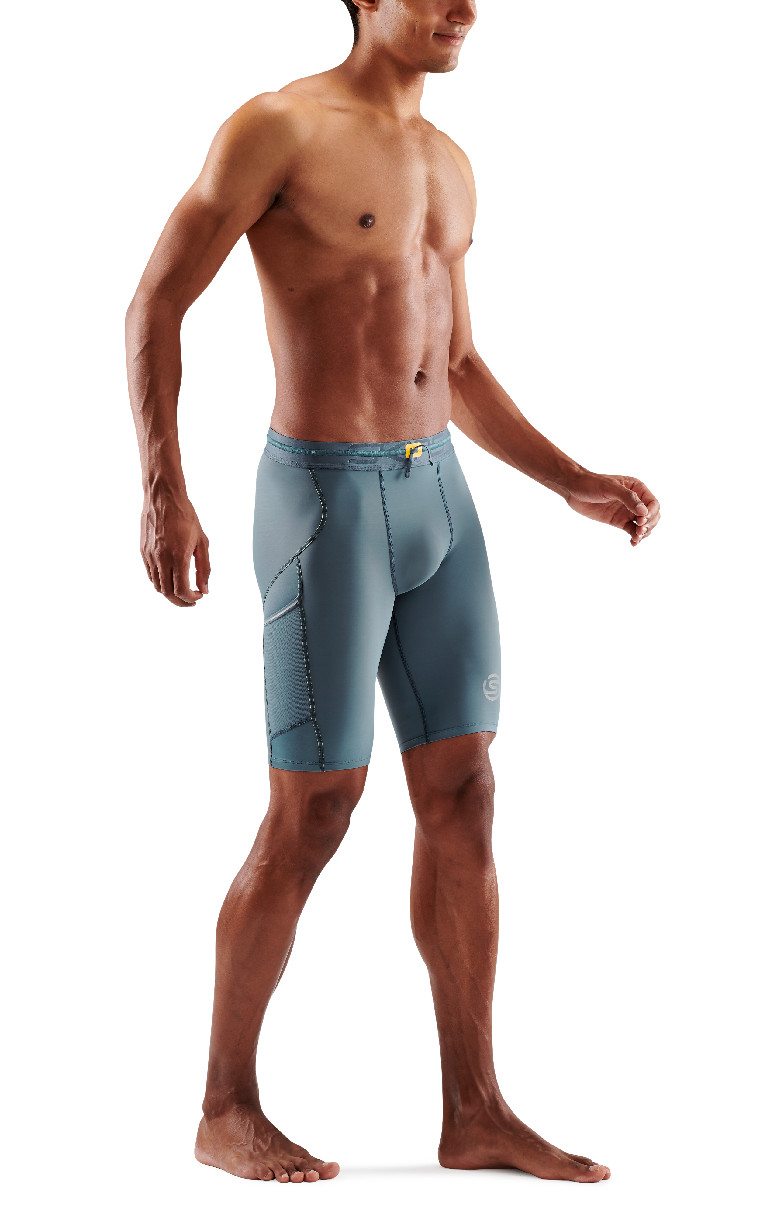 SKINS MEN'S COMPRESSION HALF TIGHTS 3-SERIES - BLUE GREY