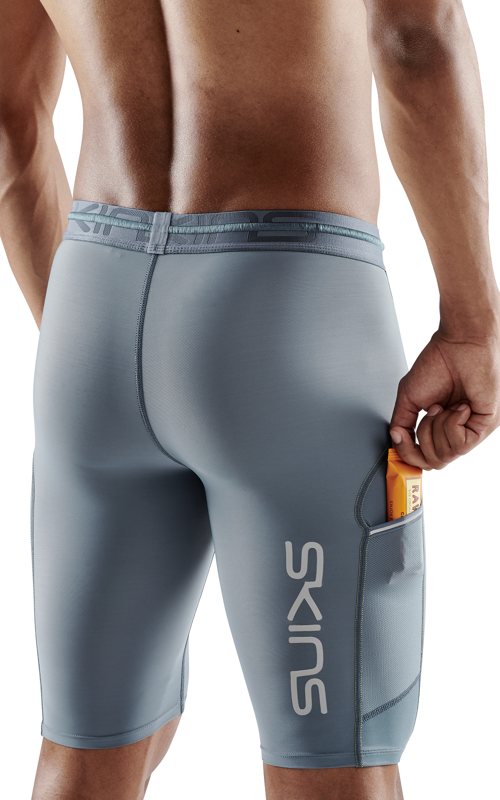 SKINS MEN'S COMPRESSION HALF TIGHTS 3-SERIES - BLUE GREY