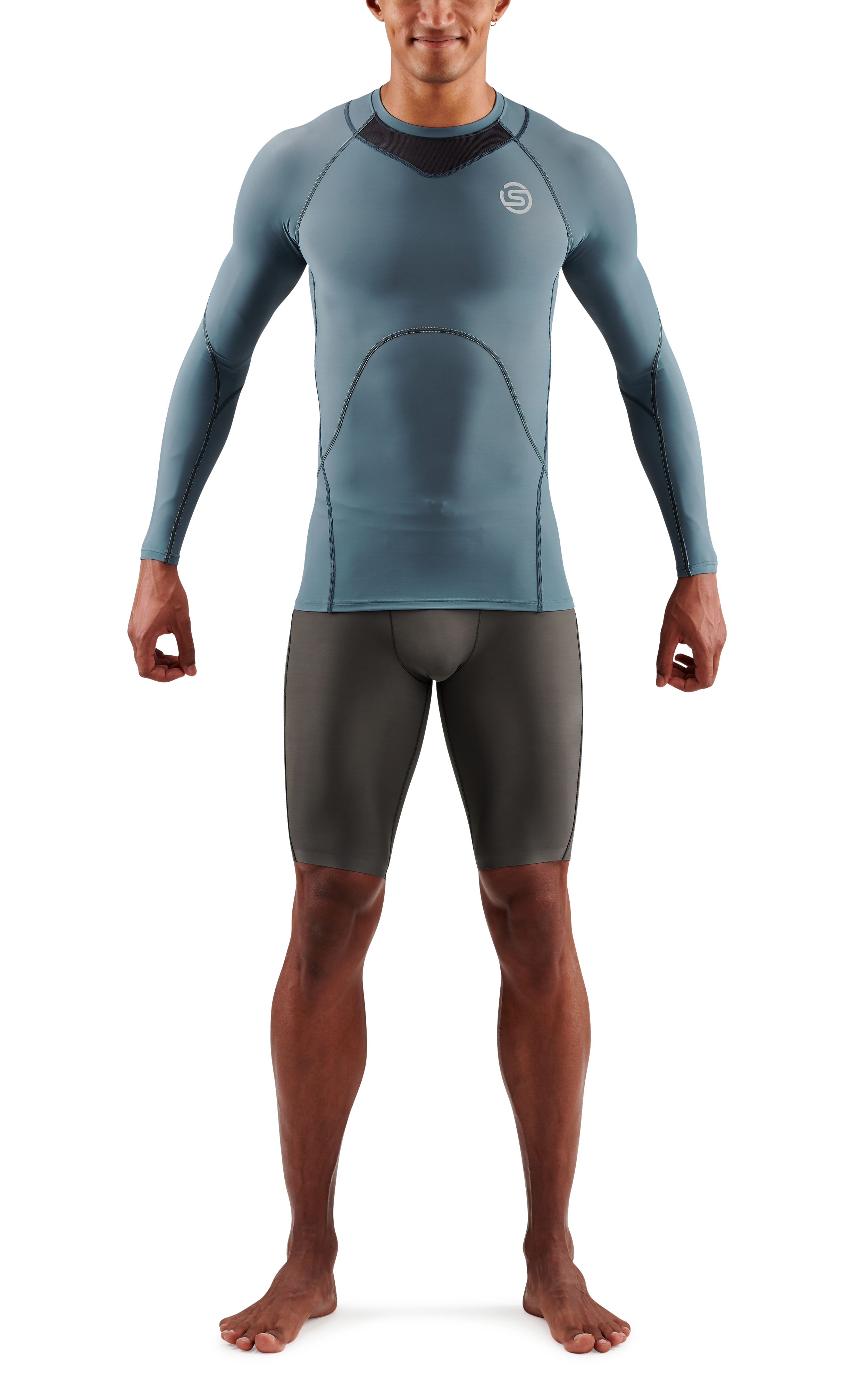 SKINS MEN'S COMPRESSION LONG SLEEVE TOPS 3-SERIES - BLUE GREY