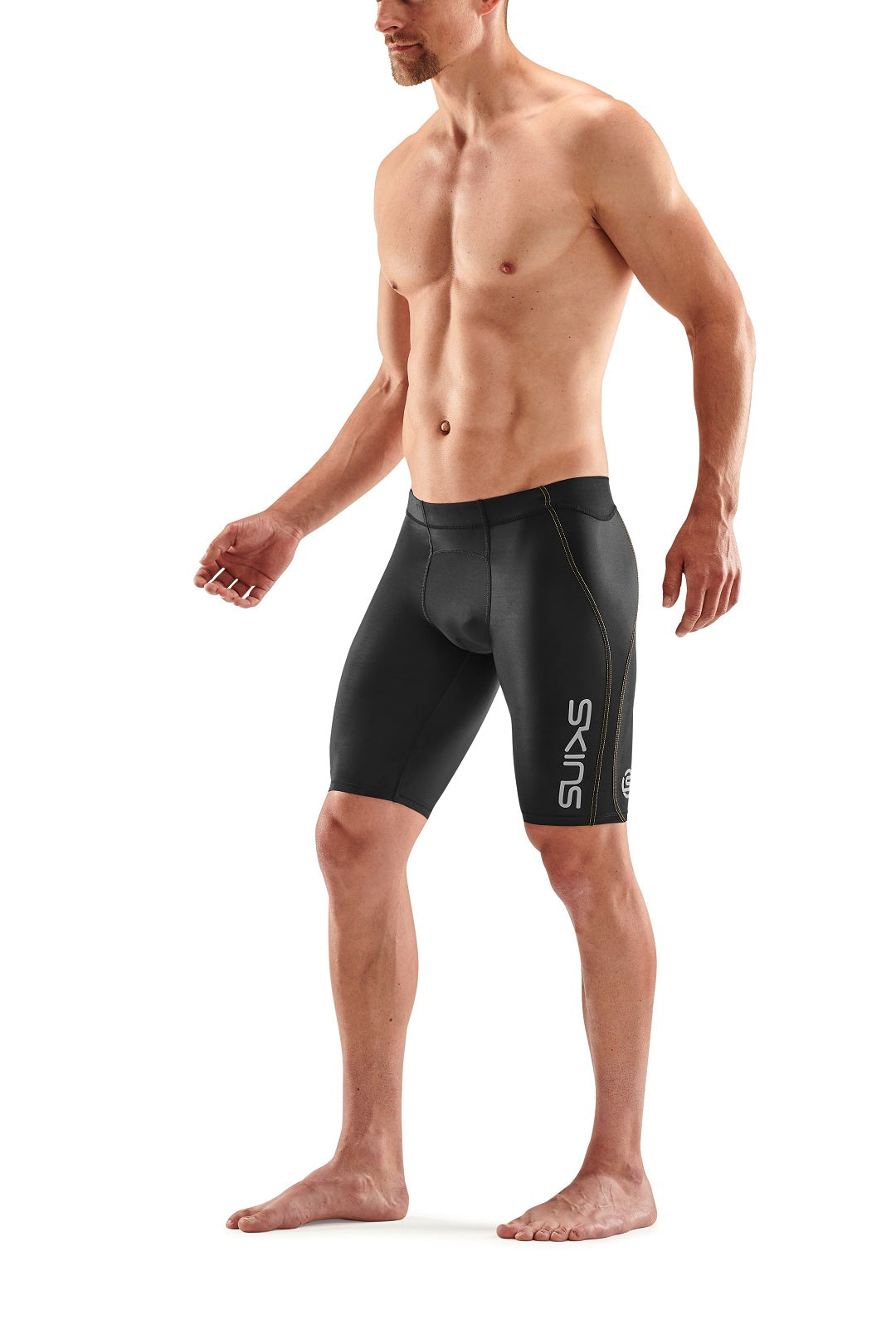 SKINS MEN'S COMPRESSION 400 HALF TIGHTS 3-SERIES - BLACK/YELLOW