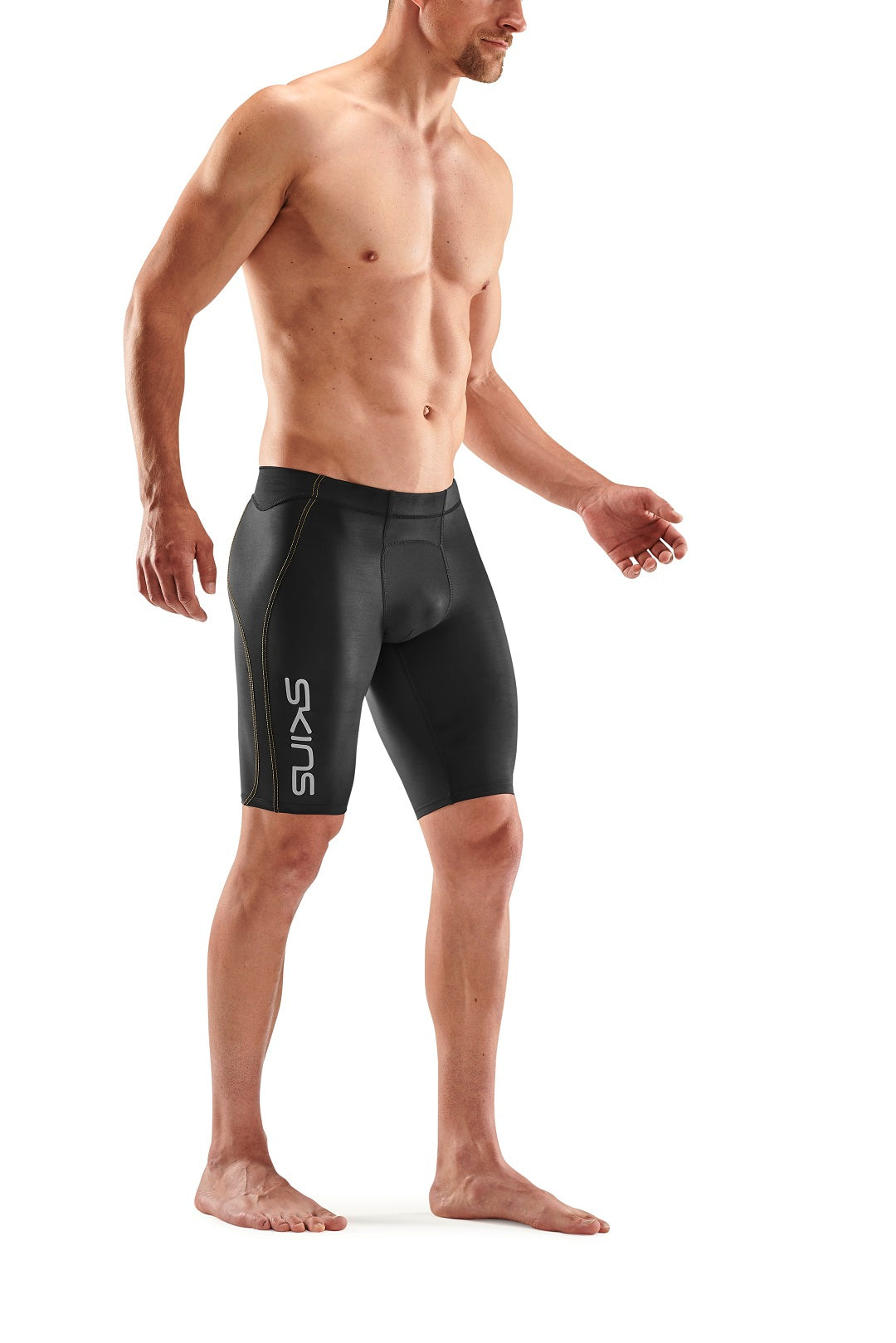SKINS MEN'S COMPRESSION 400 HALF TIGHTS 3-SERIES - BLACK/YELLOW