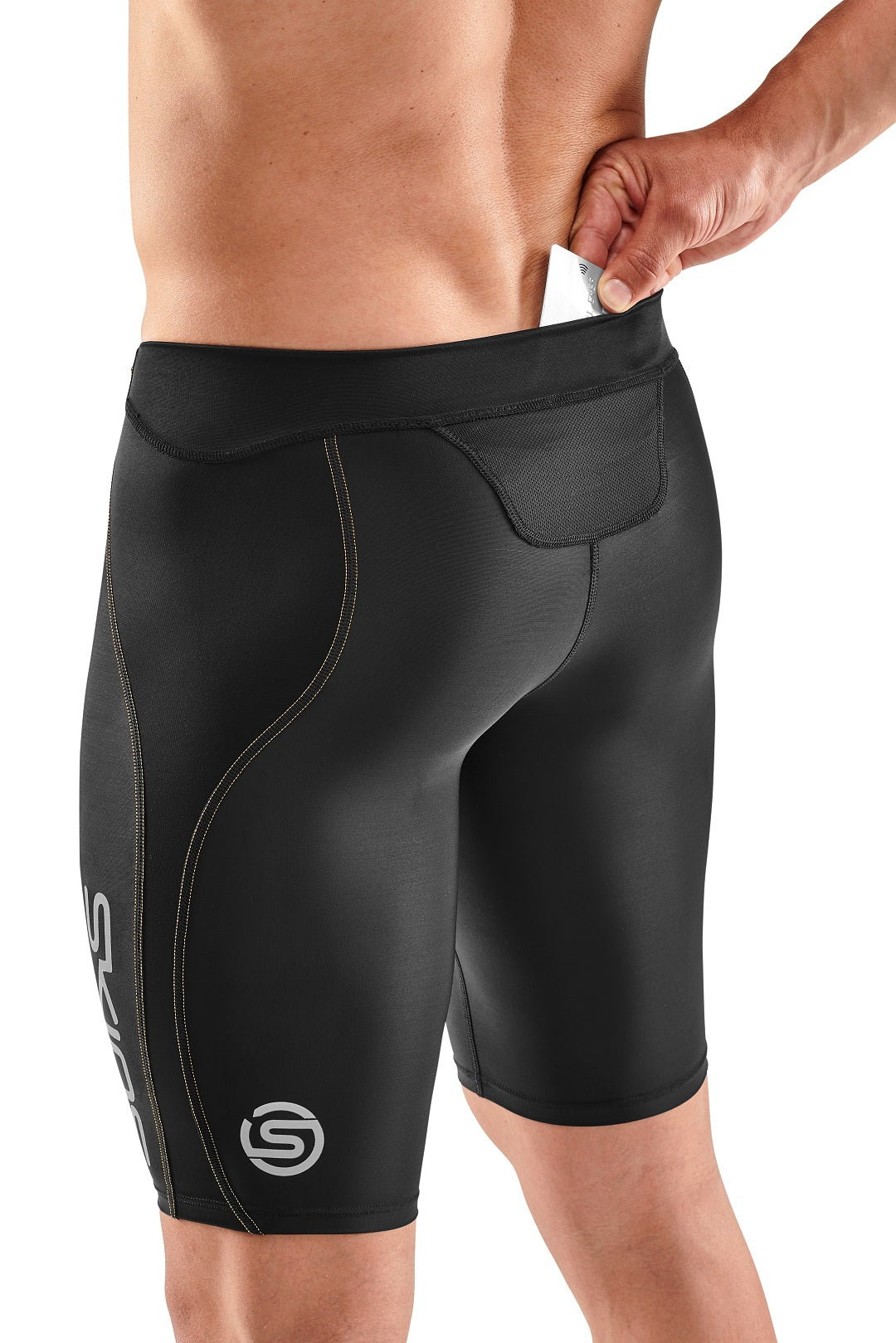 SKINS MEN'S COMPRESSION 400 HALF TIGHTS 3-SERIES - BLACK/YELLOW