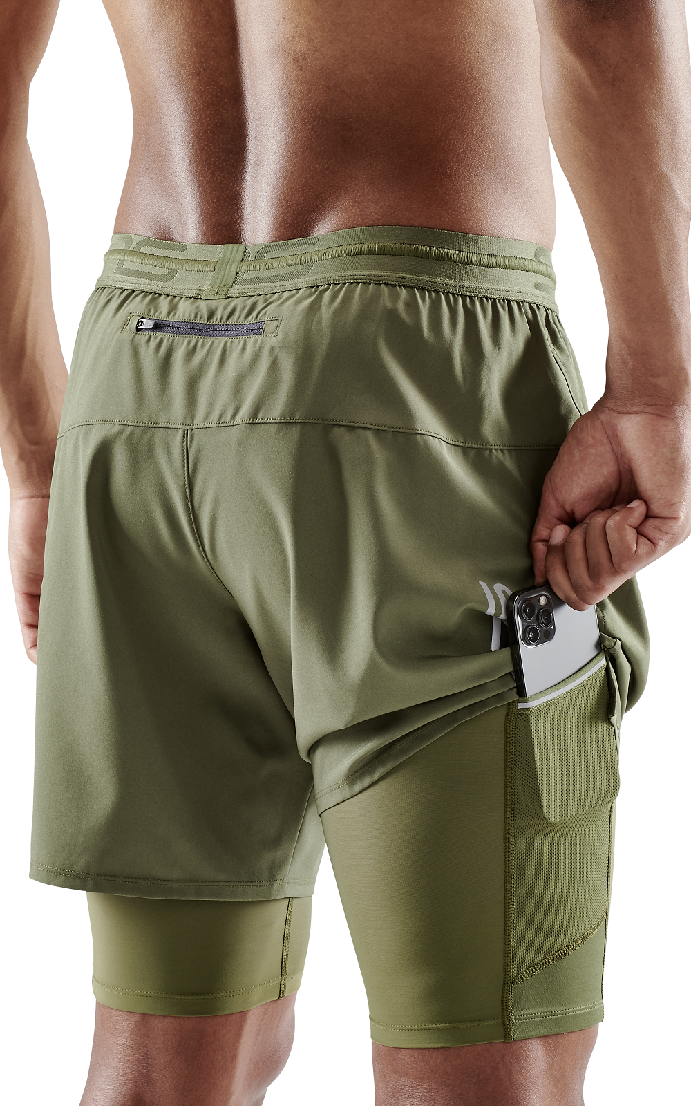 SKINS MEN'S COMPRESSION SUPERPOSE HALF TIGHTS 3-SERIES - KHAKI
