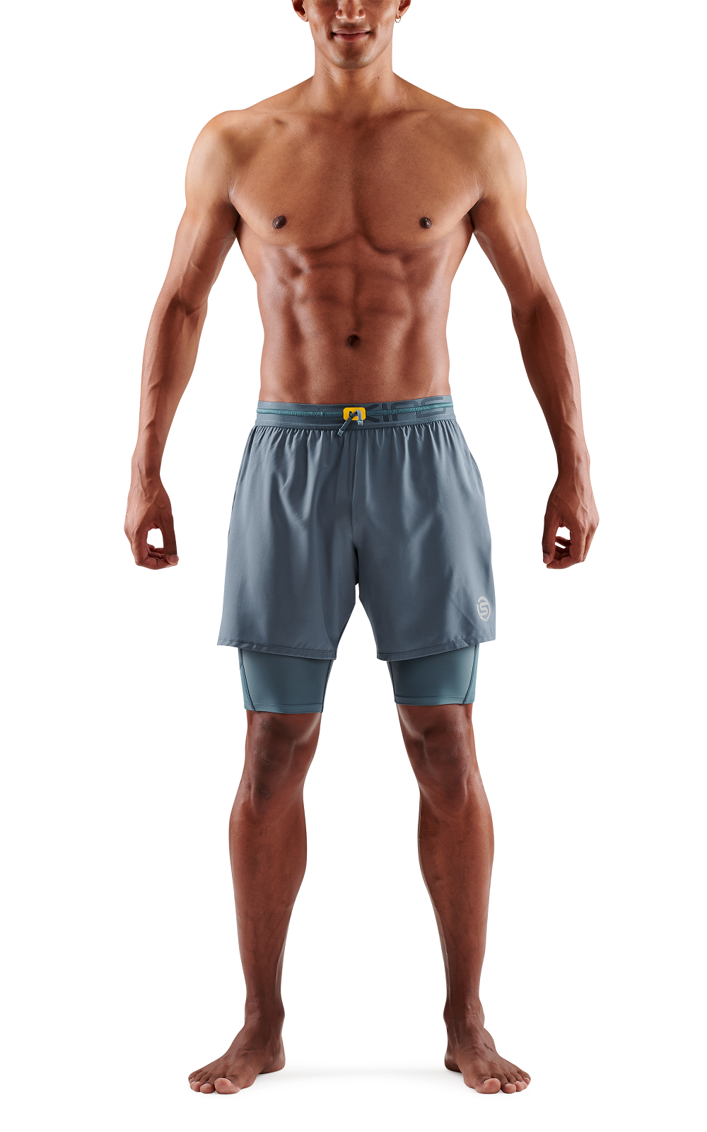 SKINS MEN'S COMPRESSION SUPERPOSE HALF TIGHTS 3-SERIES - BLUE GREY