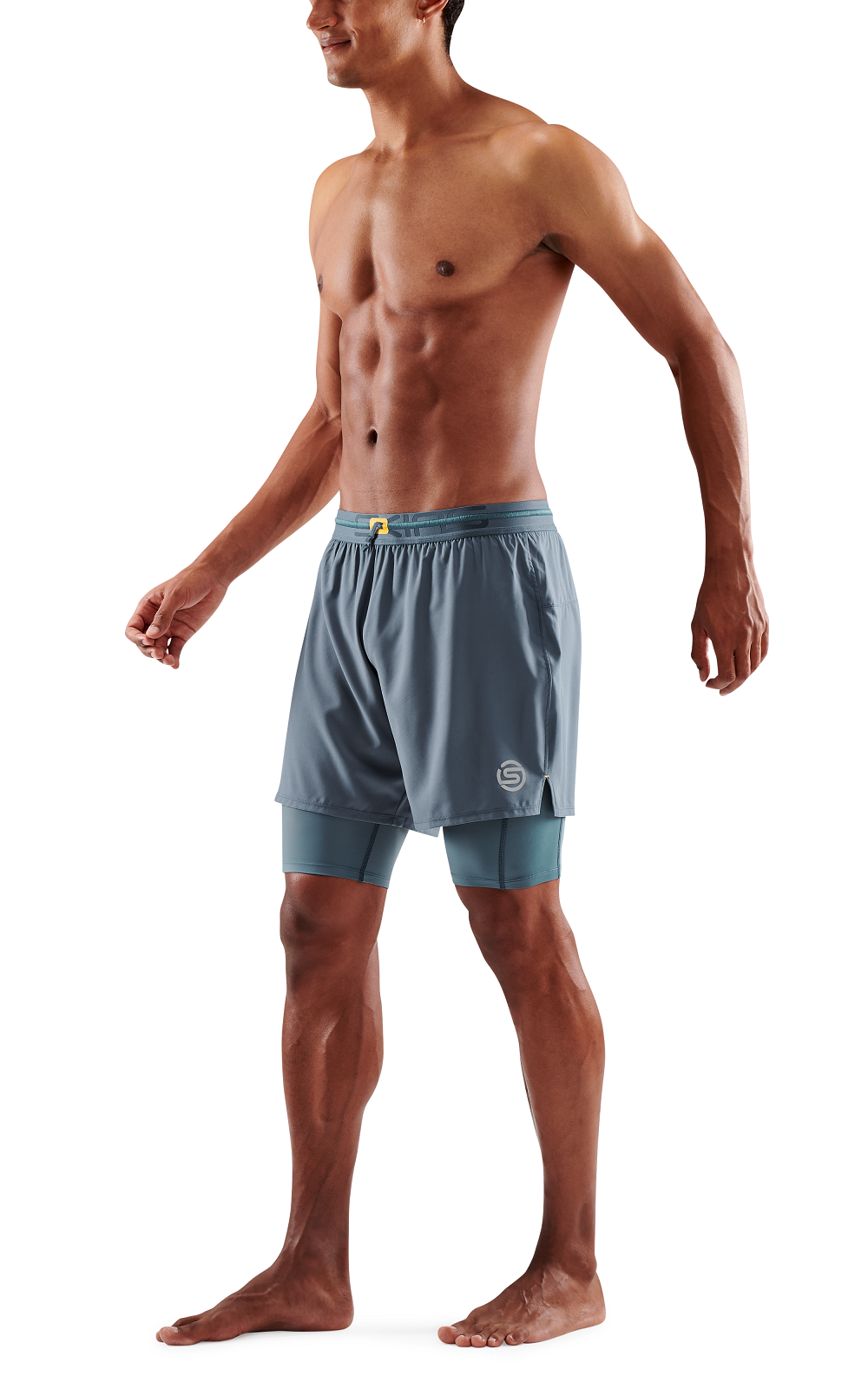 SKINS MEN'S COMPRESSION SUPERPOSE HALF TIGHTS 3-SERIES - BLUE GREY