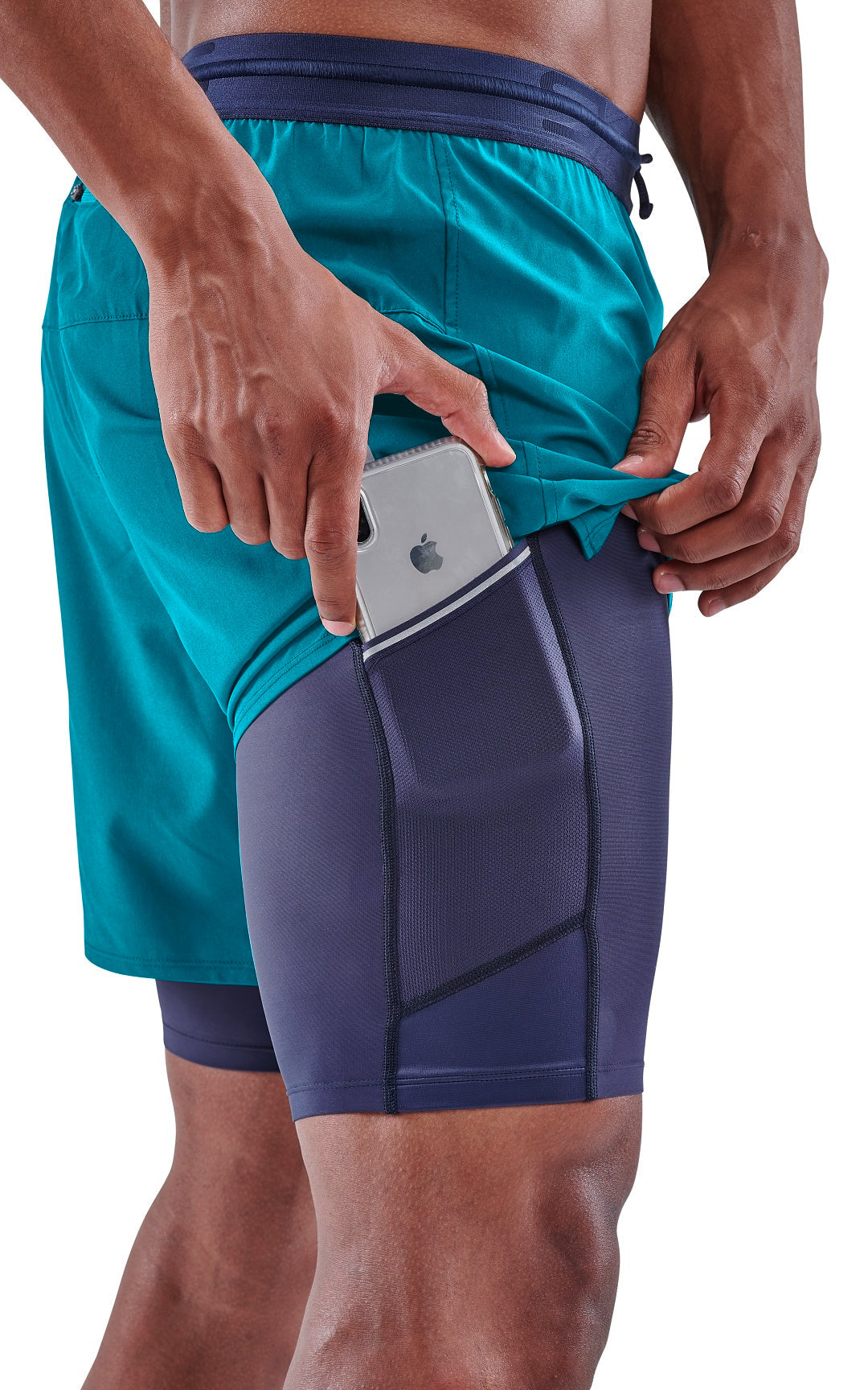 SKINS MEN'S COMPRESSION SUPERPOSE HALF TIGHTS 3-SERIES - CYAN