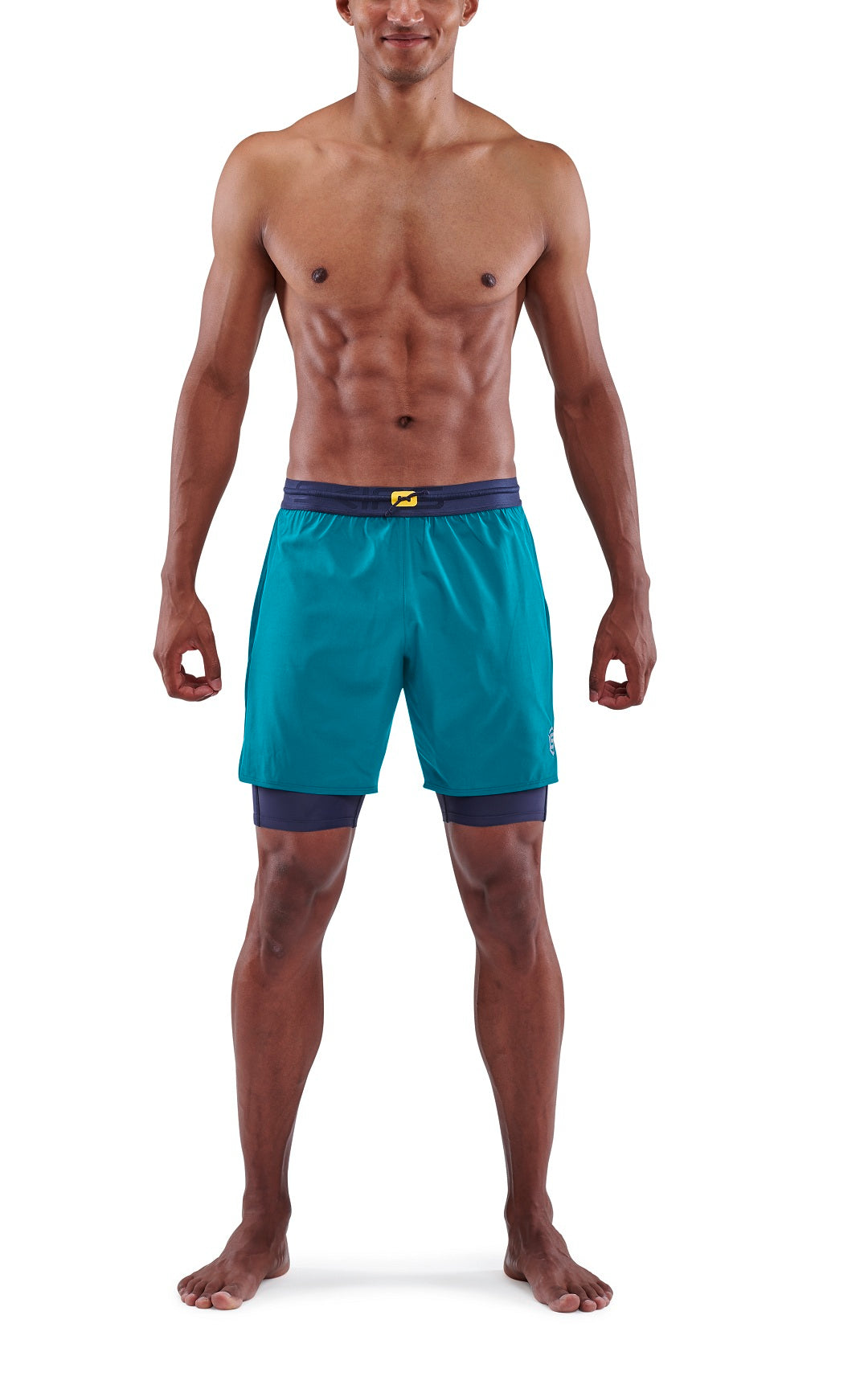 SKINS MEN'S COMPRESSION SUPERPOSE HALF TIGHTS 3-SERIES - CYAN