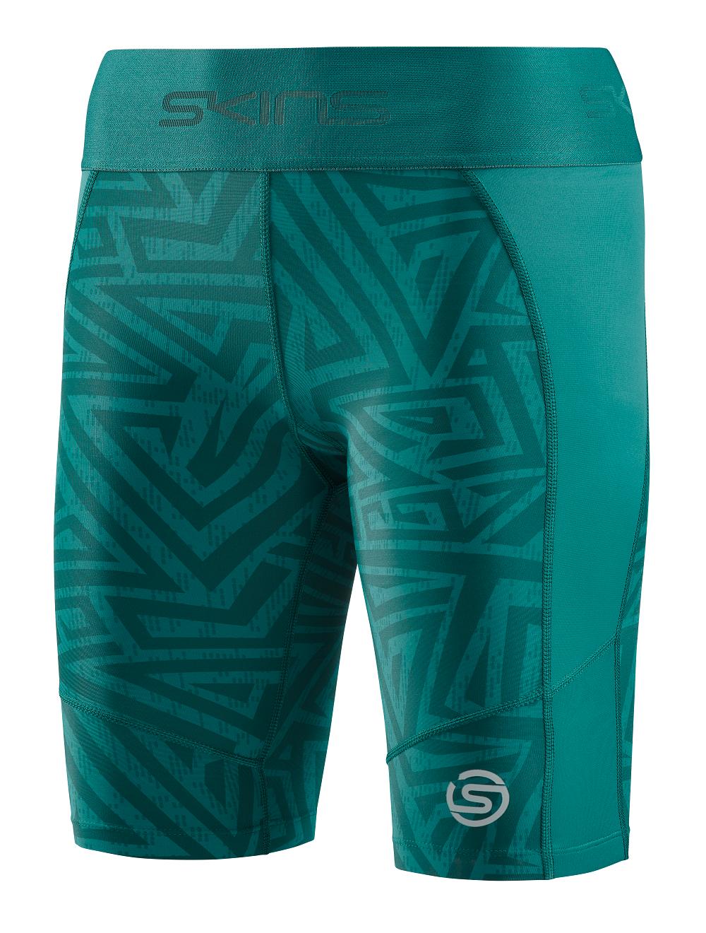 SKINS WOMEN'S COMPRESSION HALF TIGHTS 3-SERIES - LT. TEAL ANGLE