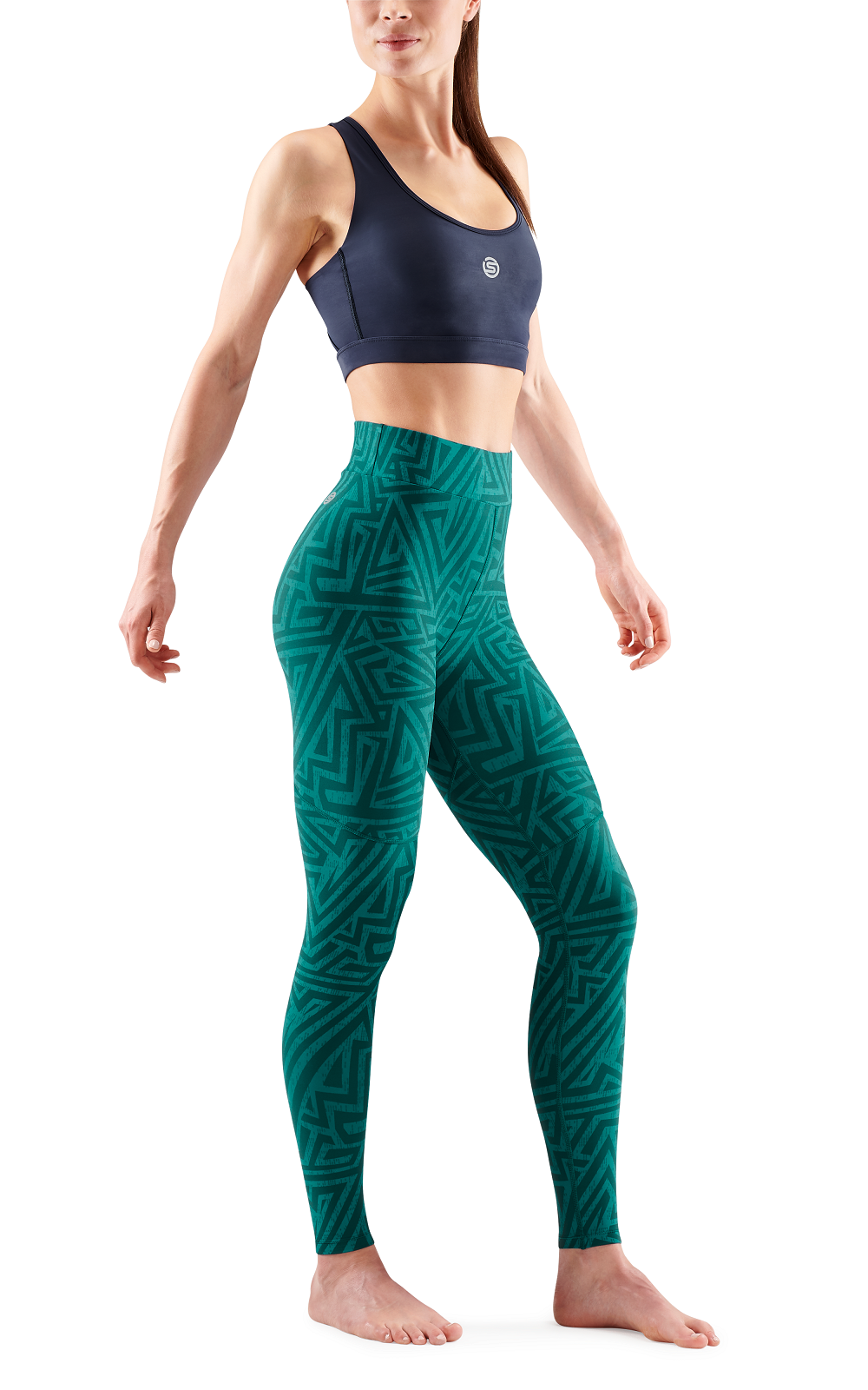 SKINS WOMEN'S COMPRESSION SOFT LONG TIGHTS 3-SERIES - LT. TEAL ANGLE