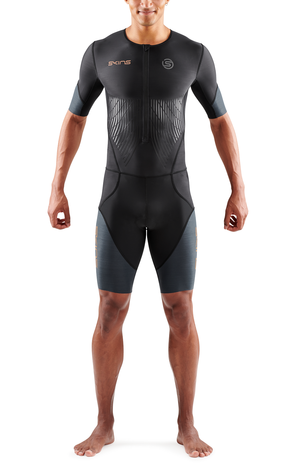 SKINS MEN'S TRI ELITE S/S TRI SUIT - BLACK/CARBON