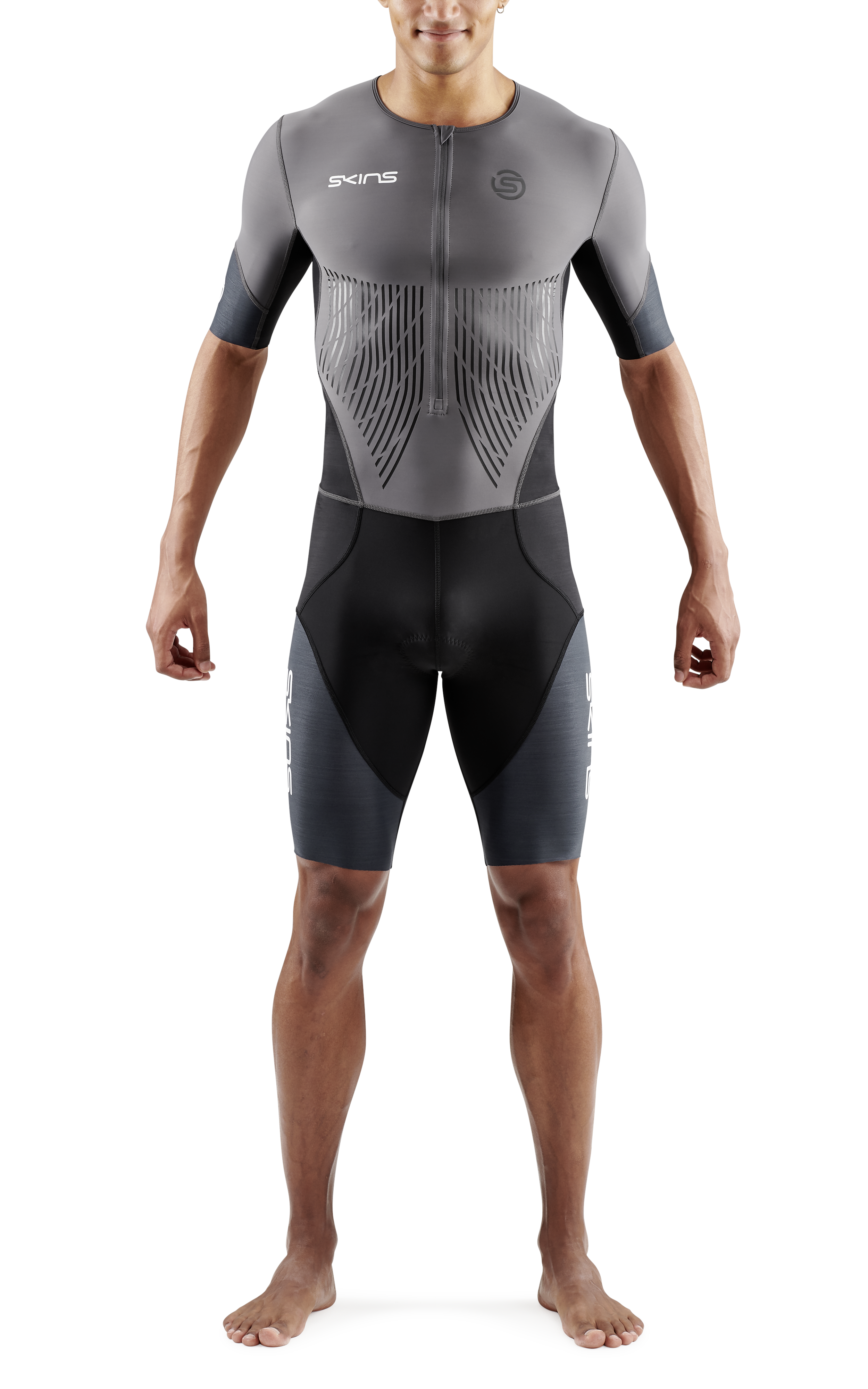 SKINS MEN'S TRI ELITE S/S TRI SUIT - CHARCOAL/CARBON