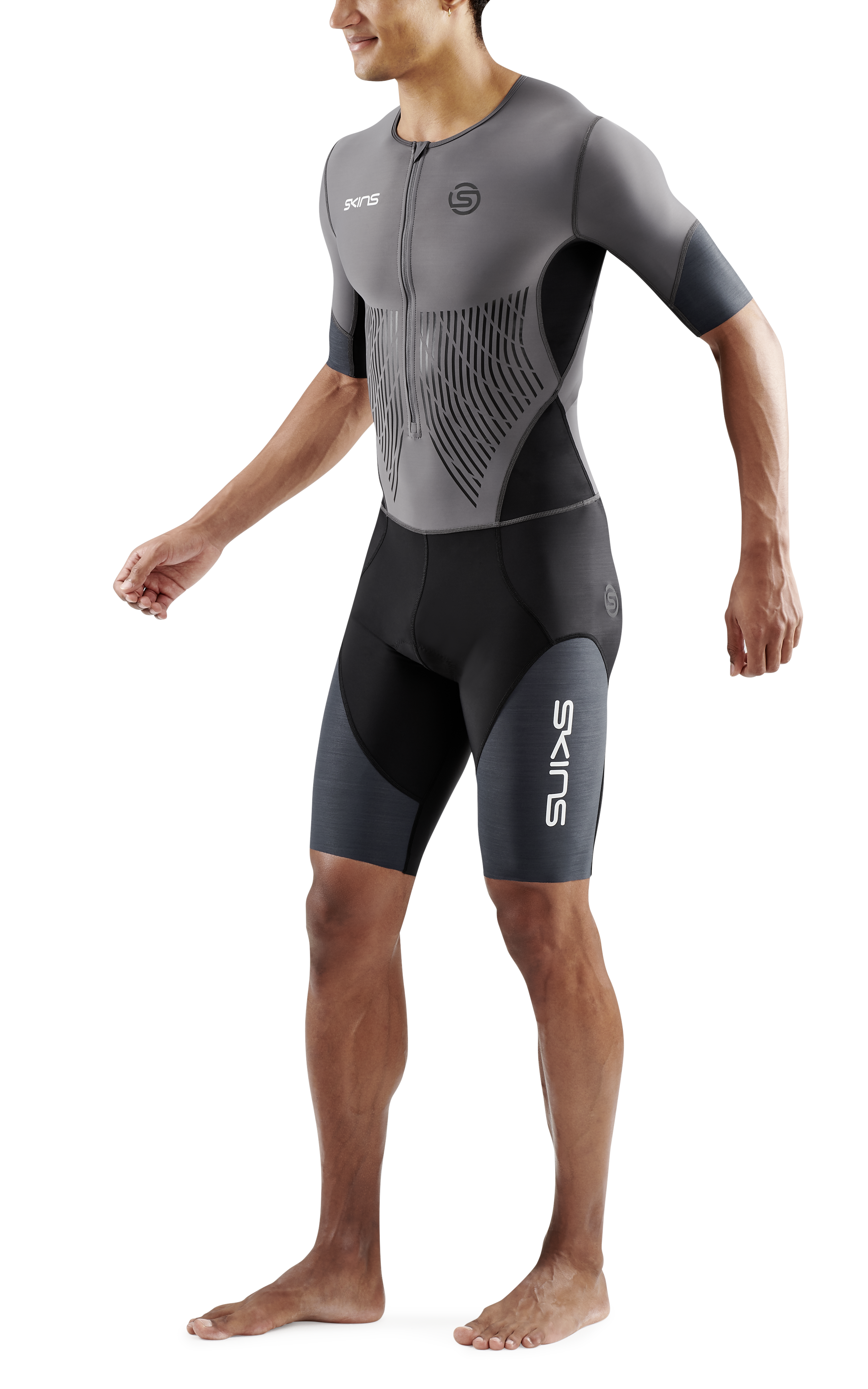 SKINS MEN'S TRI ELITE S/S TRI SUIT - CHARCOAL/CARBON