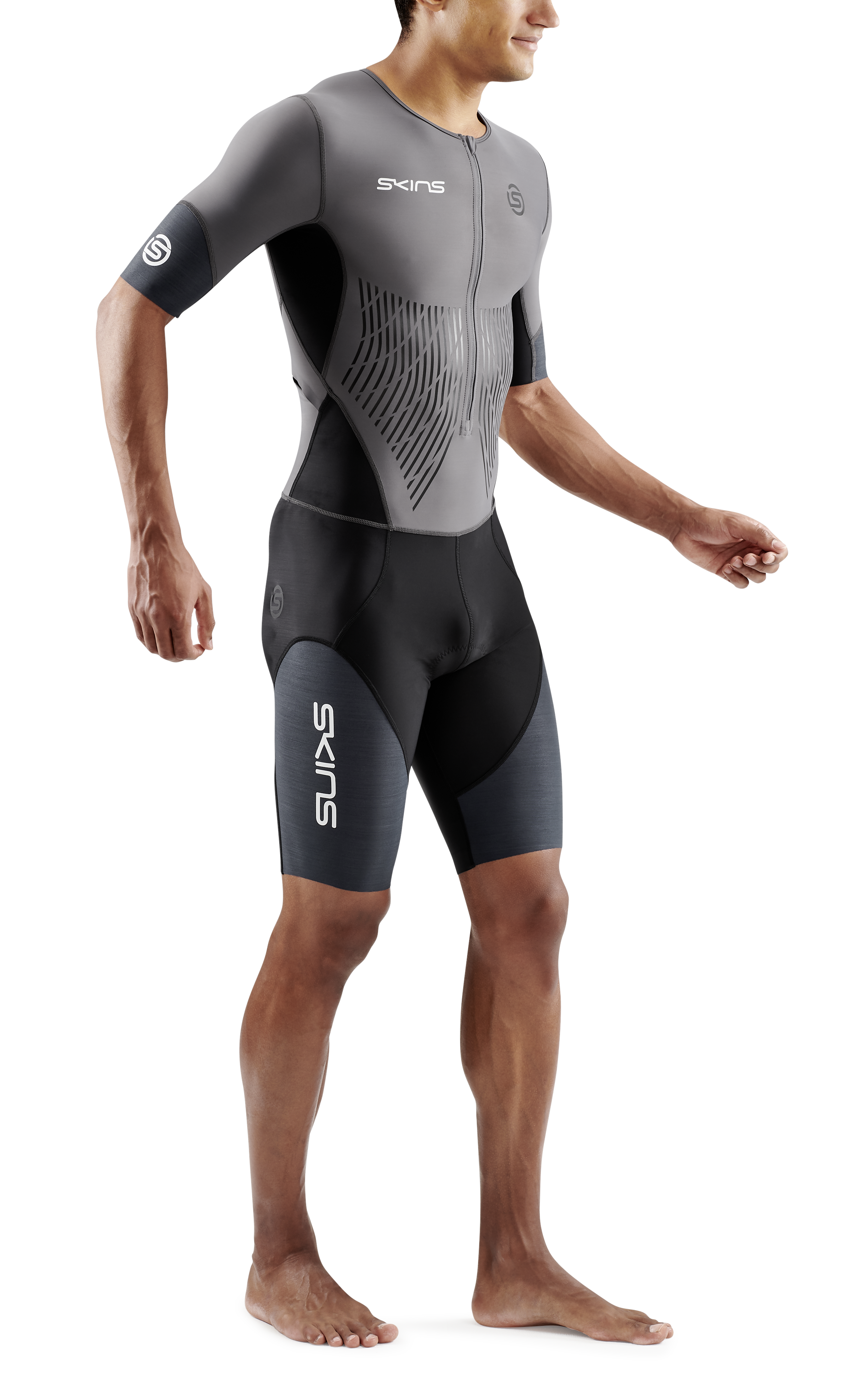 SKINS MEN'S TRI ELITE S/S TRI SUIT - CHARCOAL/CARBON