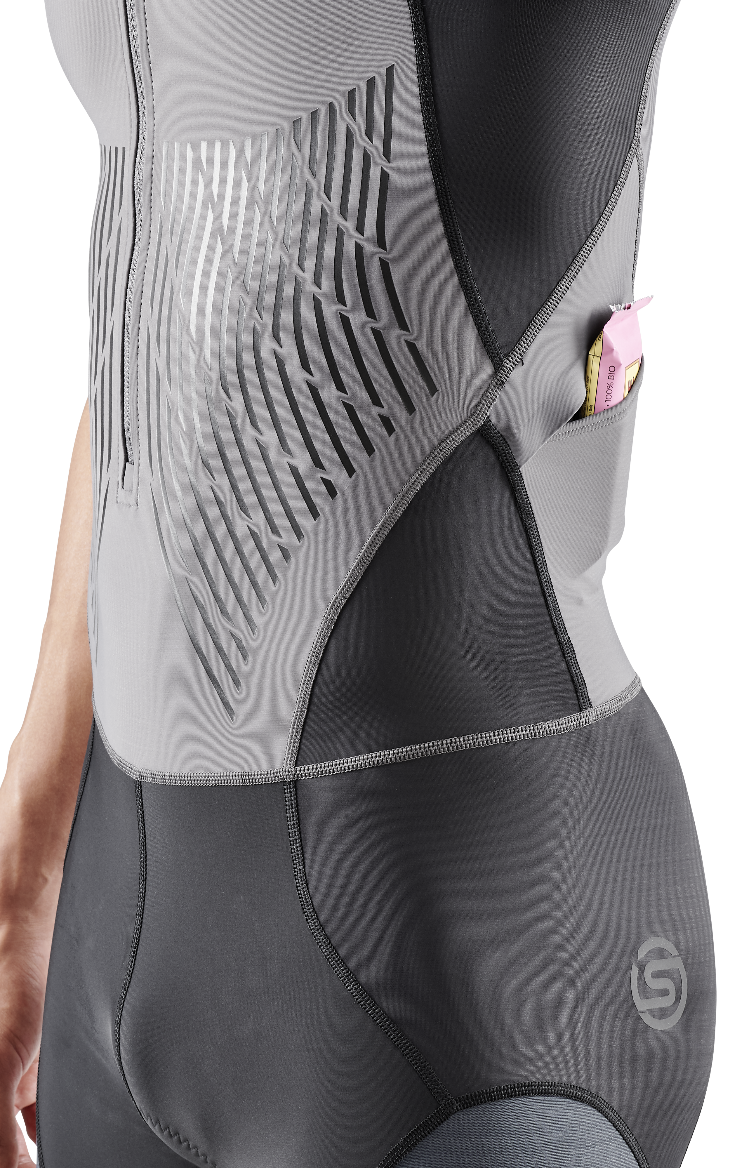 SKINS MEN'S TRI ELITE S/S TRI SUIT - CHARCOAL/CARBON