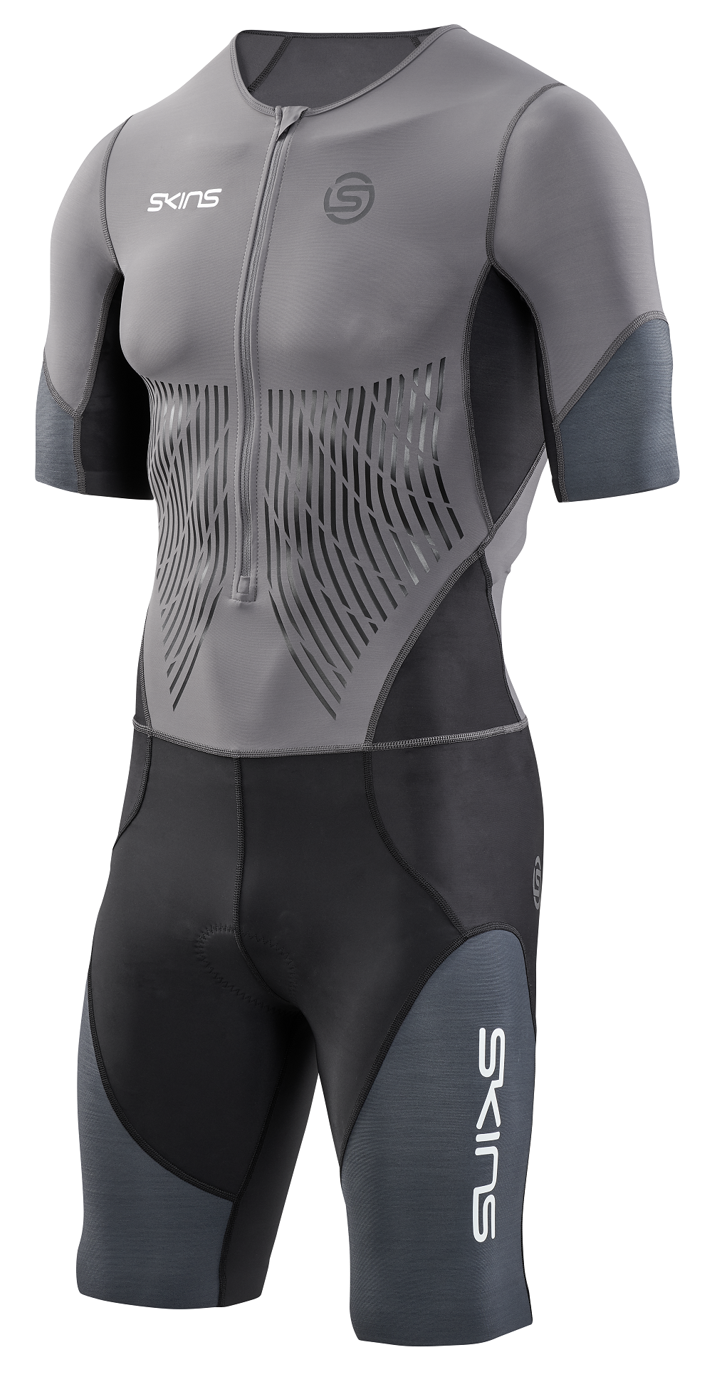 SKINS MEN'S TRI ELITE S/S TRI SUIT - CHARCOAL/CARBON