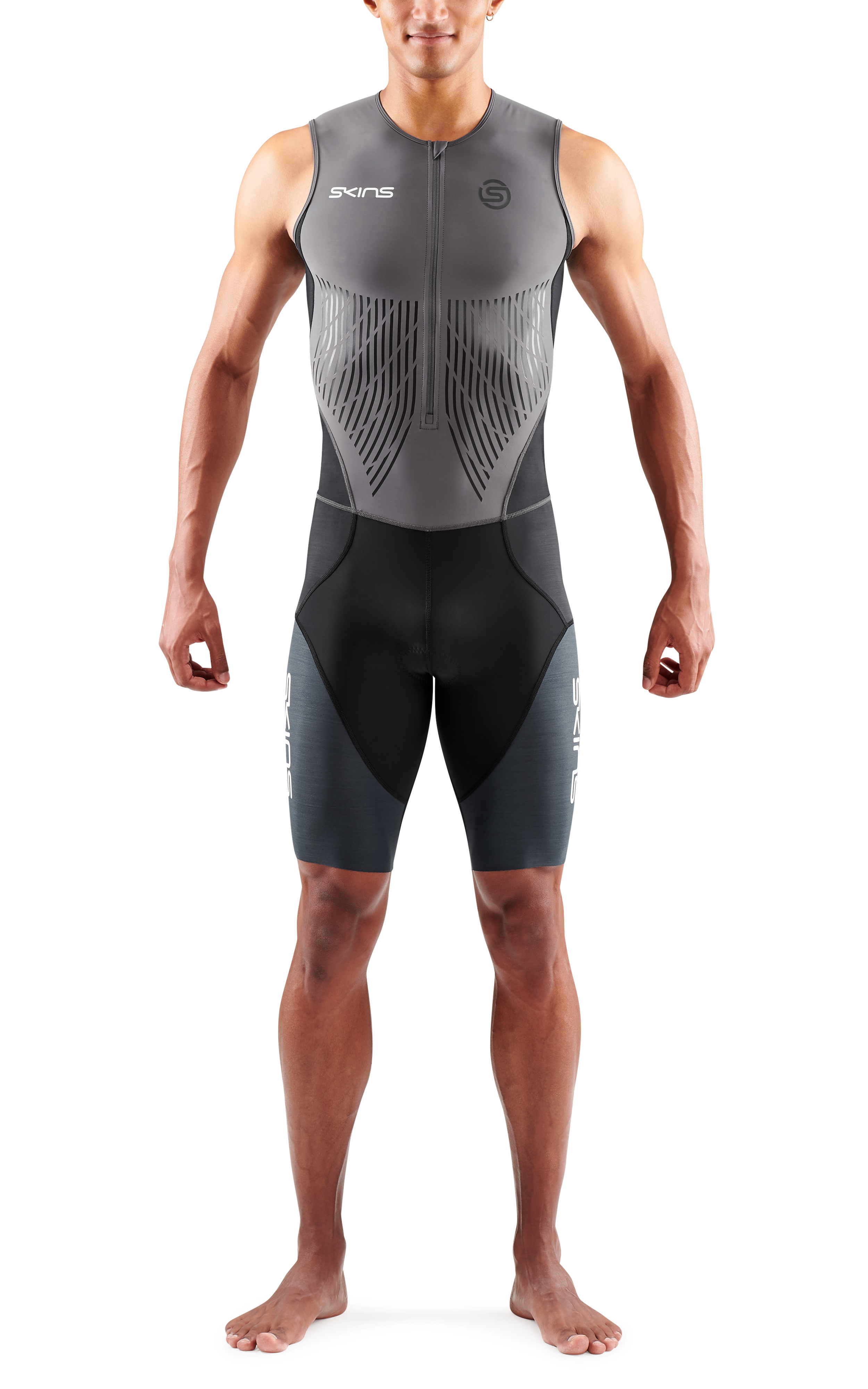 SKINS MEN'S TRI ELITE S/L TRI SUIT - CHARCOAL/CARBON