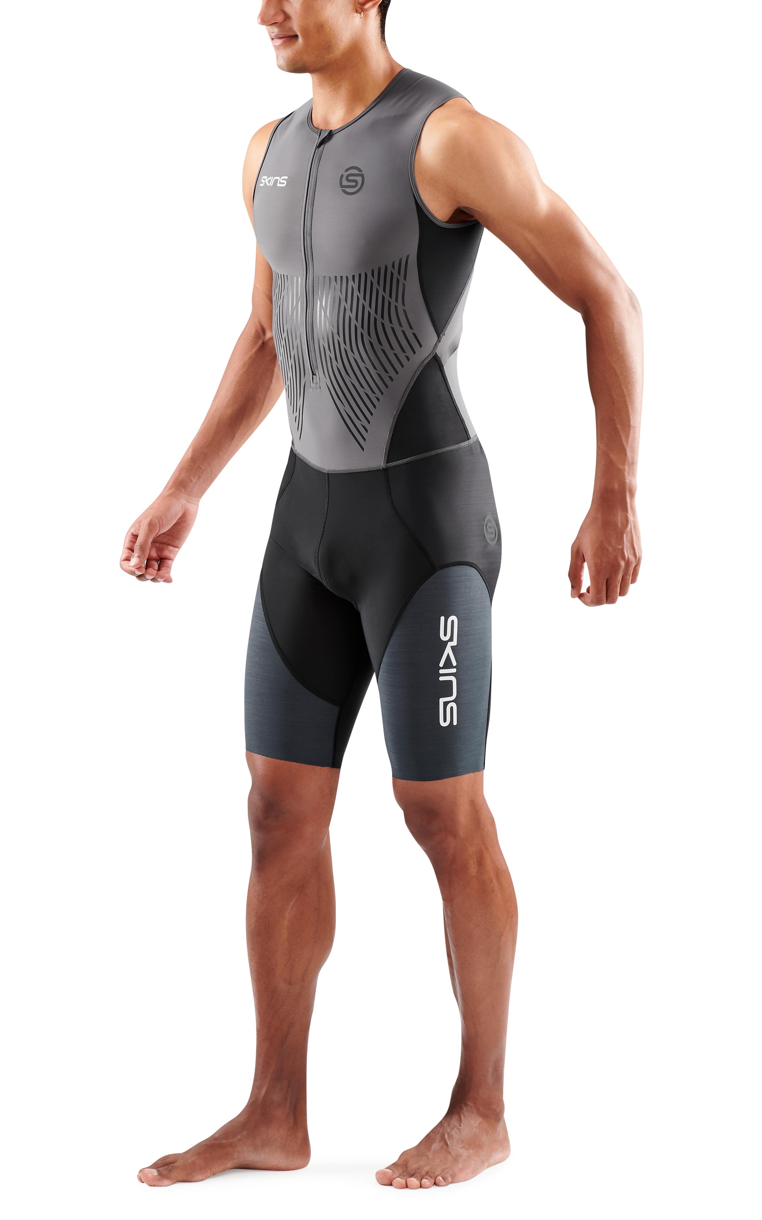 SKINS MEN'S TRI ELITE S/L TRI SUIT - CHARCOAL/CARBON