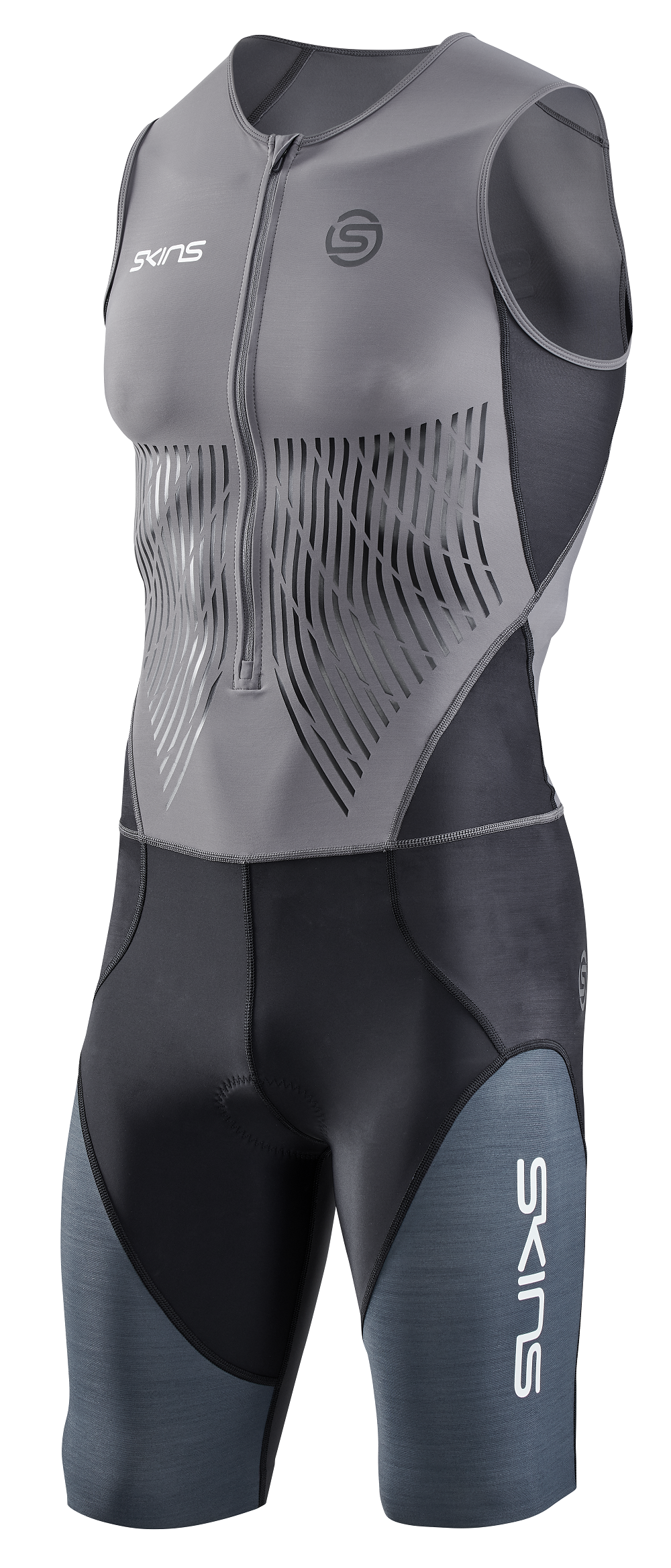 SKINS MEN'S TRI ELITE S/L TRI SUIT - CHARCOAL/CARBON