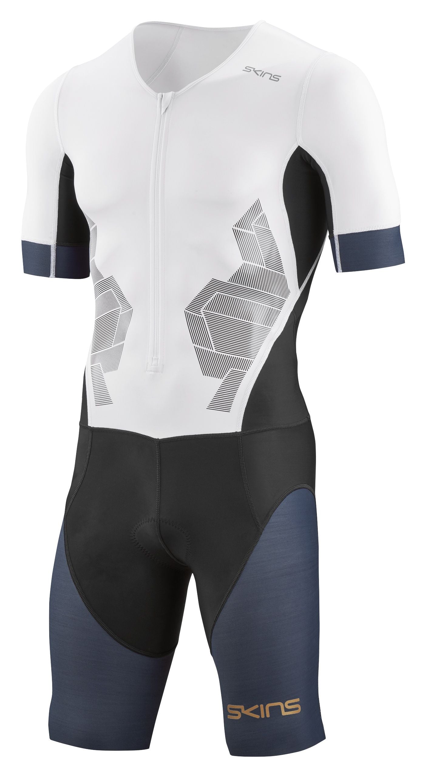 SKINS DNAMIC TRIATHLON MENS SKINSUIT WITH FRONT ZIP S/S - WHITE
