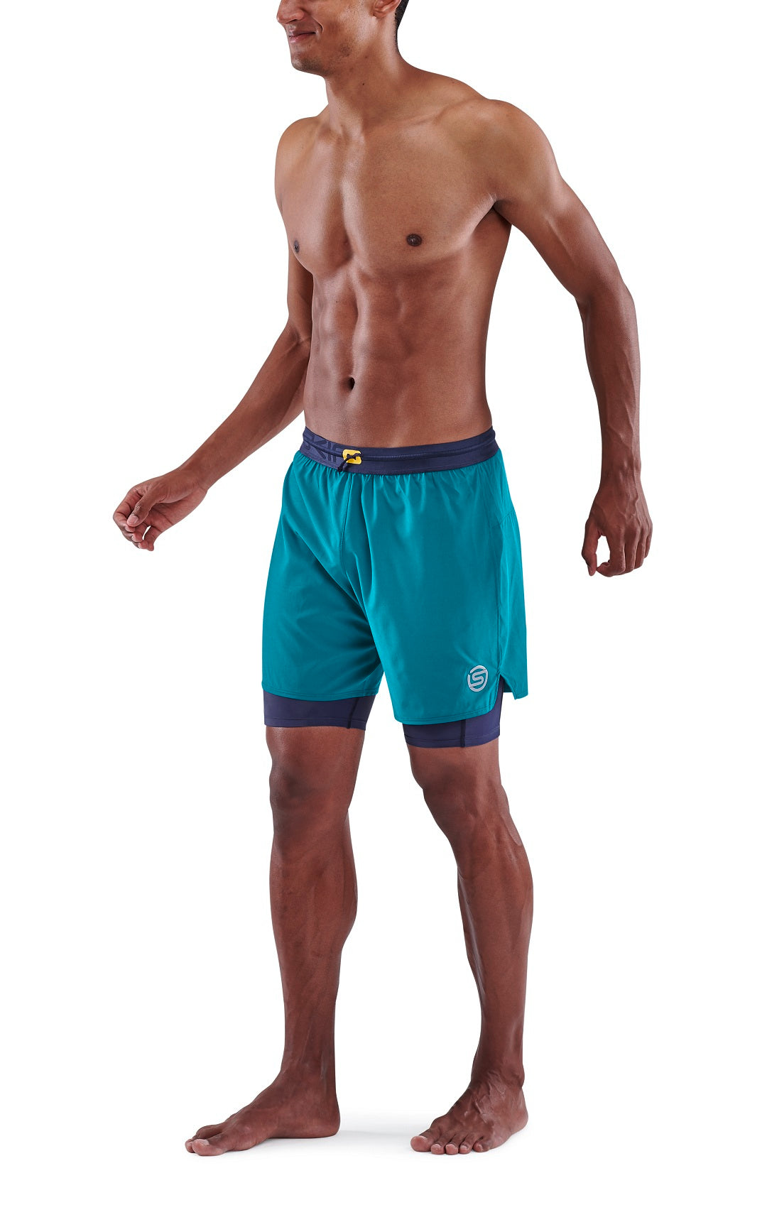 SKINS MEN'S COMPRESSION SUPERPOSE HALF TIGHTS 3-SERIES - CYAN