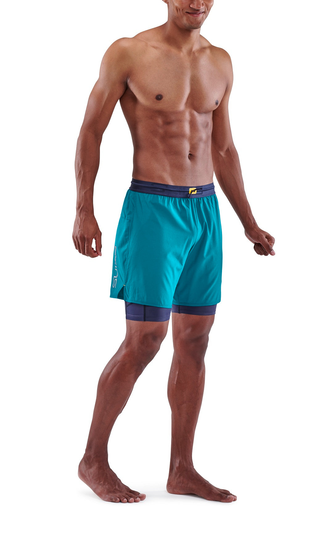 SKINS MEN'S COMPRESSION SUPERPOSE HALF TIGHTS 3-SERIES - CYAN
