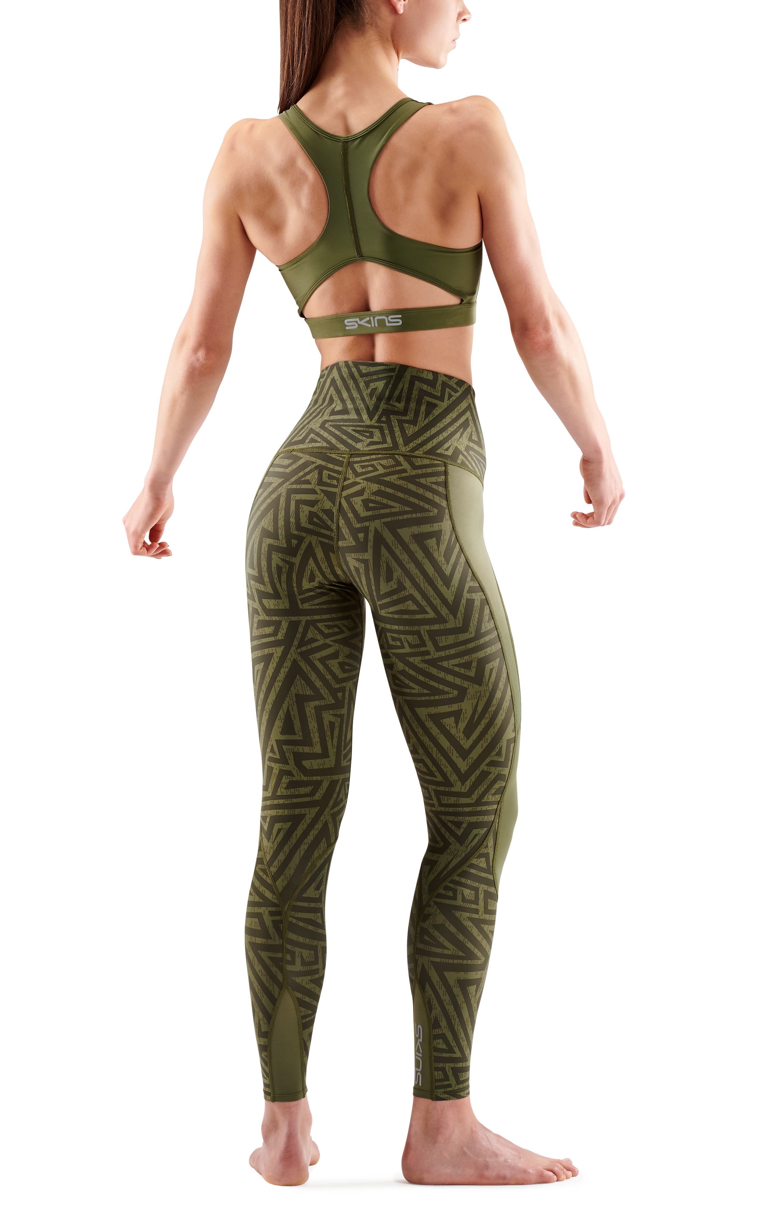 SKINS WOMEN'S COMPRESSION SKYSCRAPER TIGHTS 3-SERIES - KHAKI ANGLE