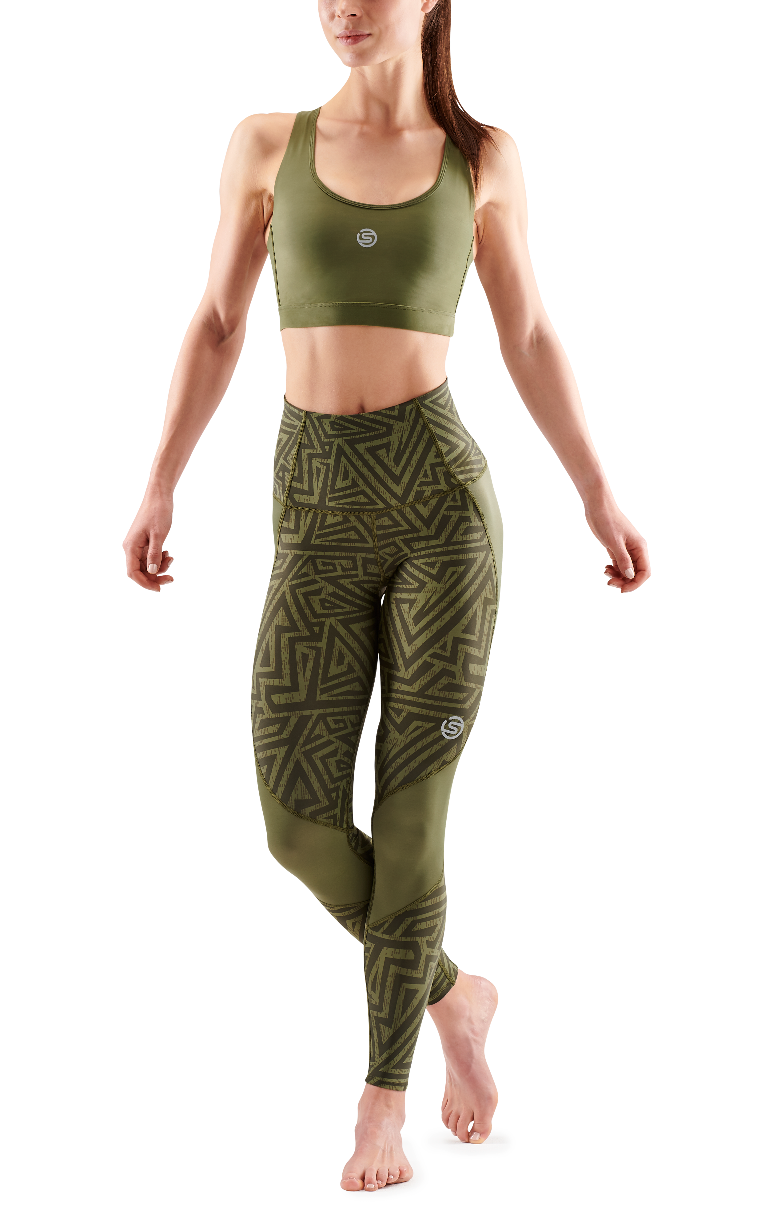 SKINS WOMEN'S COMPRESSION SKYSCRAPER TIGHTS 3-SERIES - KHAKI ANGLE