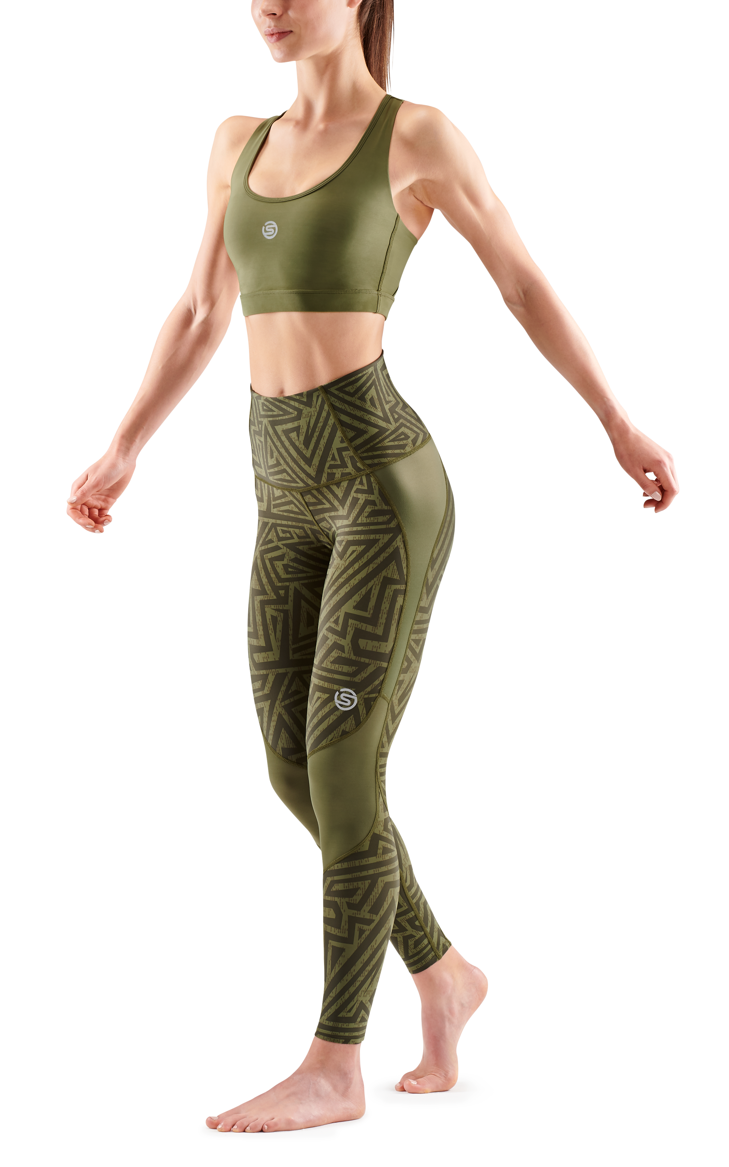 SKINS WOMEN'S COMPRESSION SKYSCRAPER TIGHTS 3-SERIES - KHAKI ANGLE