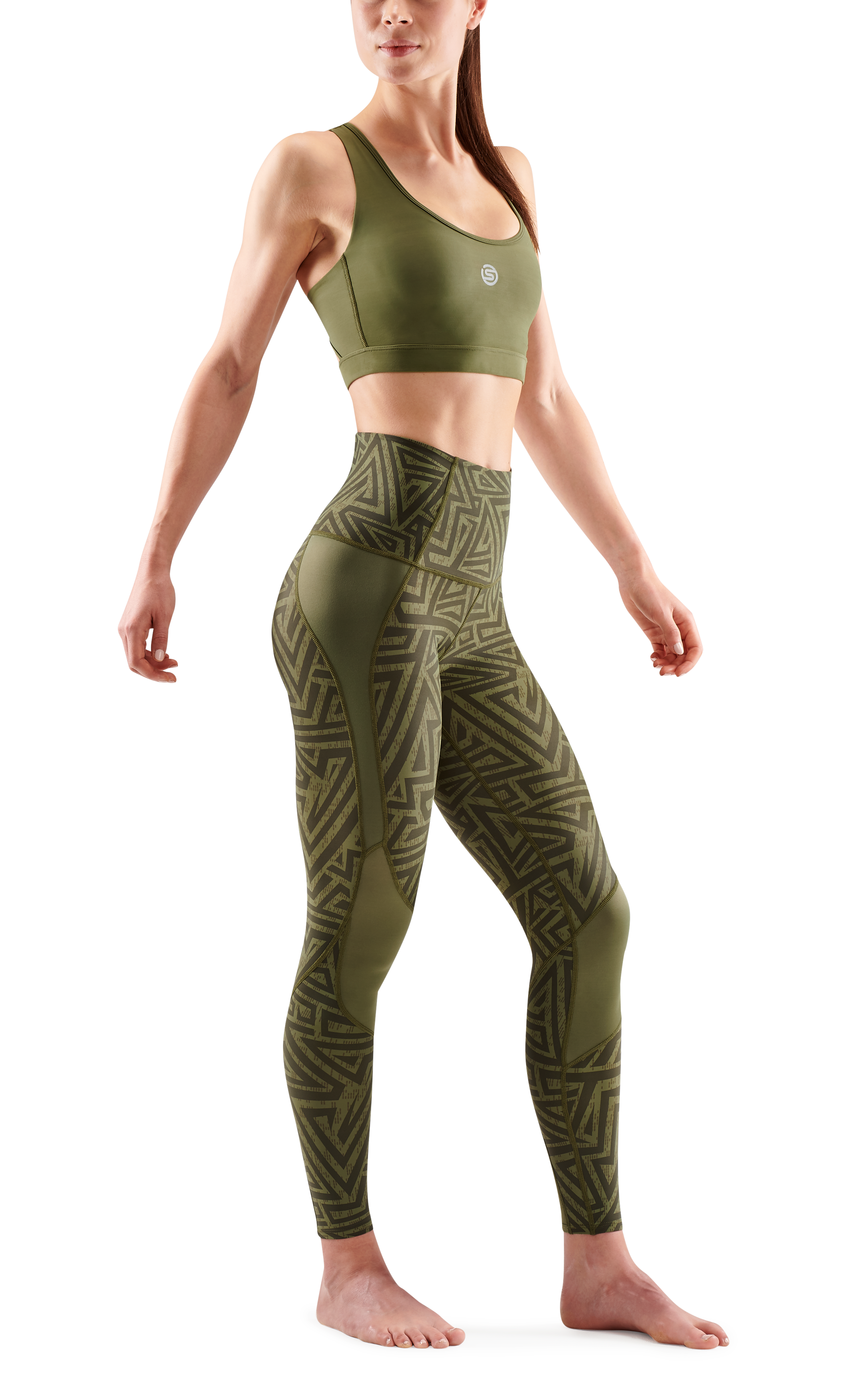 SKINS WOMEN'S COMPRESSION SKYSCRAPER TIGHTS 3-SERIES - KHAKI ANGLE