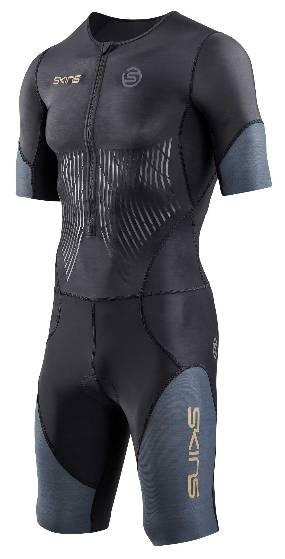 SKINS MEN'S TRI ELITE S/S TRI SUIT - BLACK/CARBON