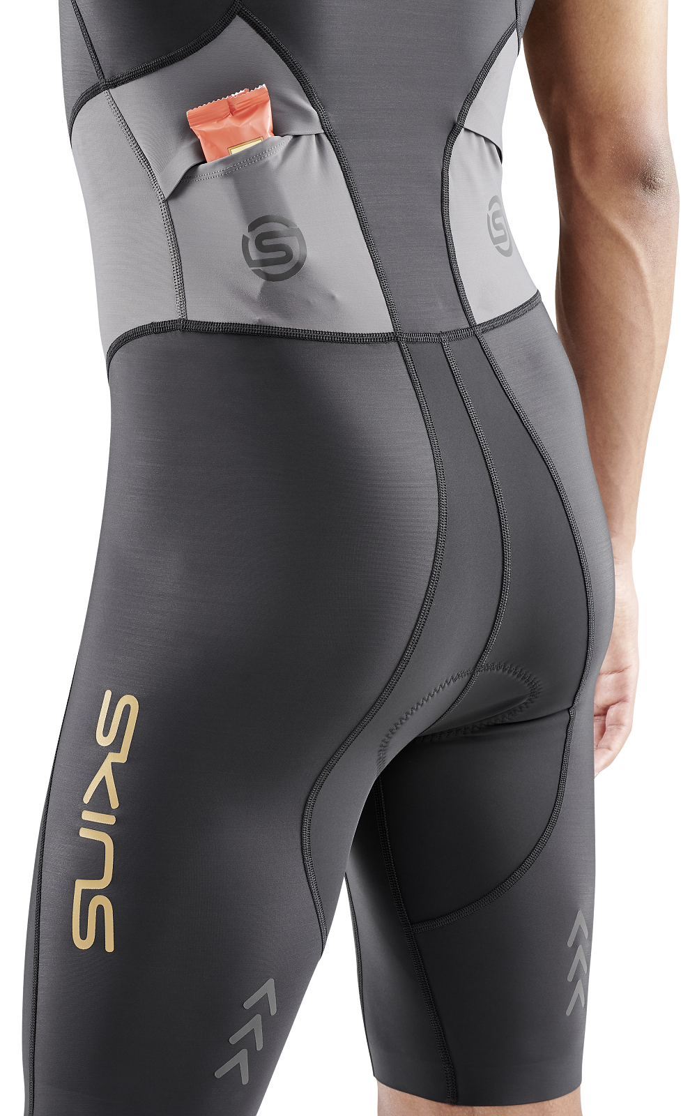 SKINS MEN'S TRI BRAND S/L TRI SUIT - BLACK/CARBON