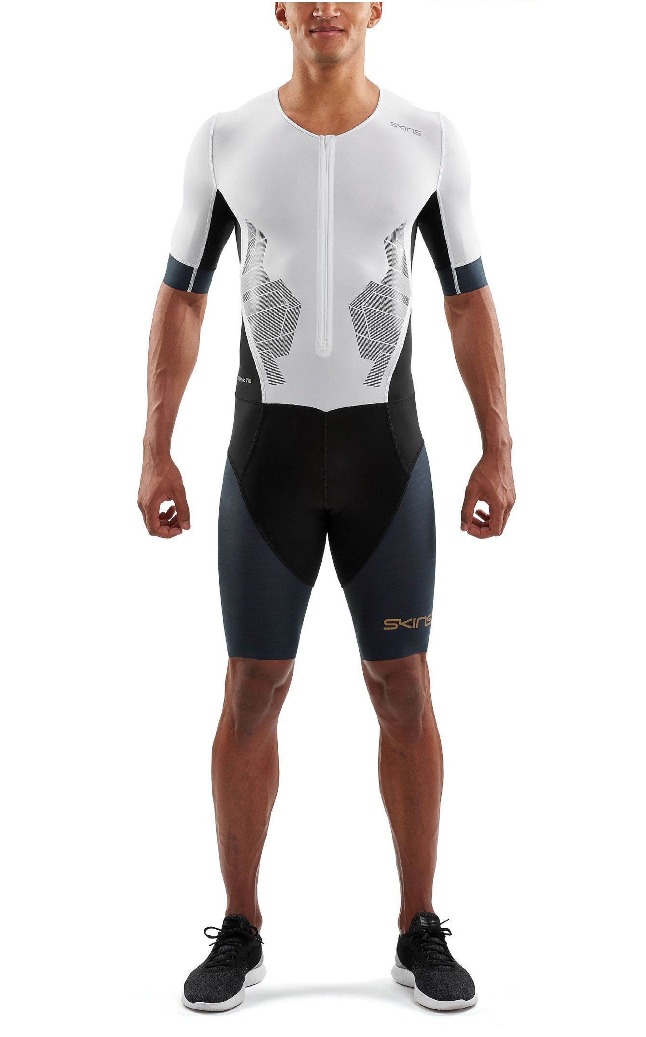 SKINS DNAMIC TRIATHLON MENS SKINSUIT WITH FRONT ZIP S/S - WHITE
